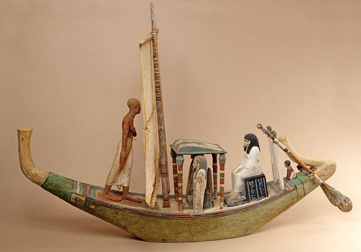 Model boat, Plastered and painted wood, linen