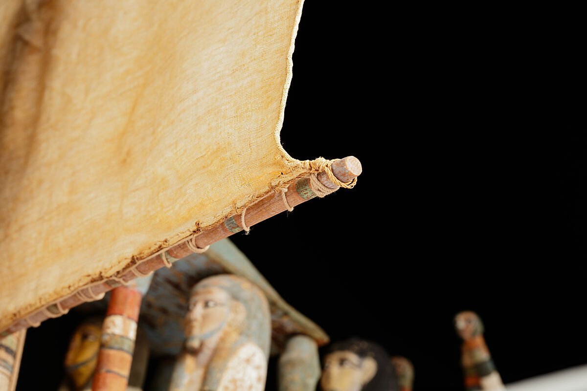 Model boat, Plastered and painted wood, linen