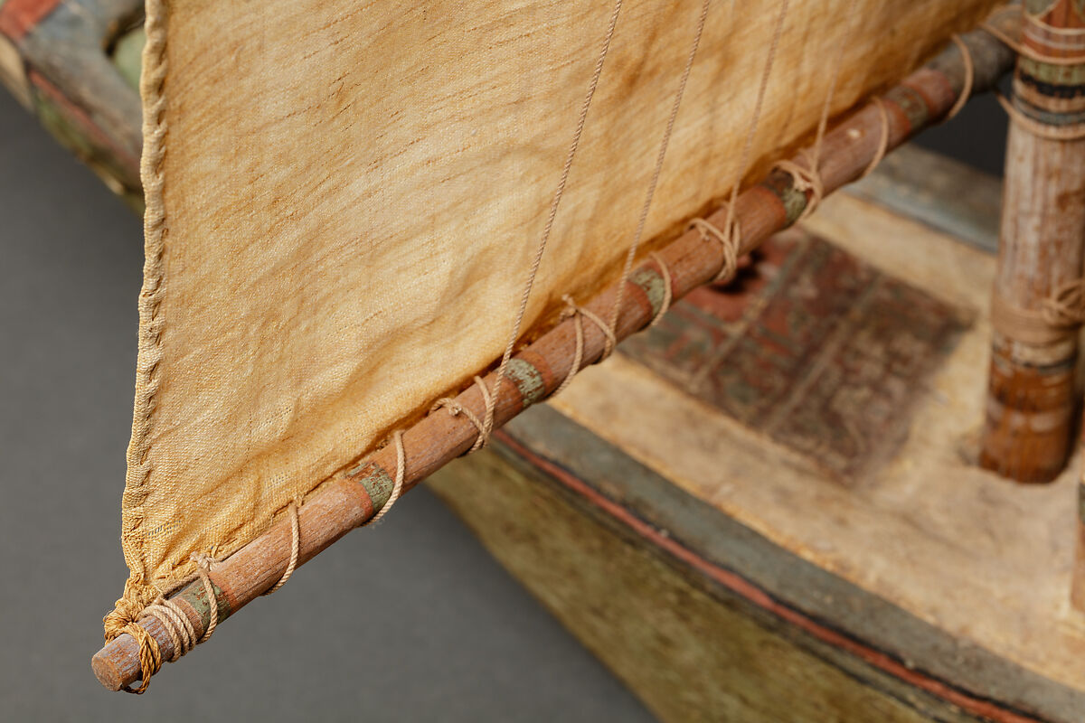 Model boat, Plastered and painted wood, linen