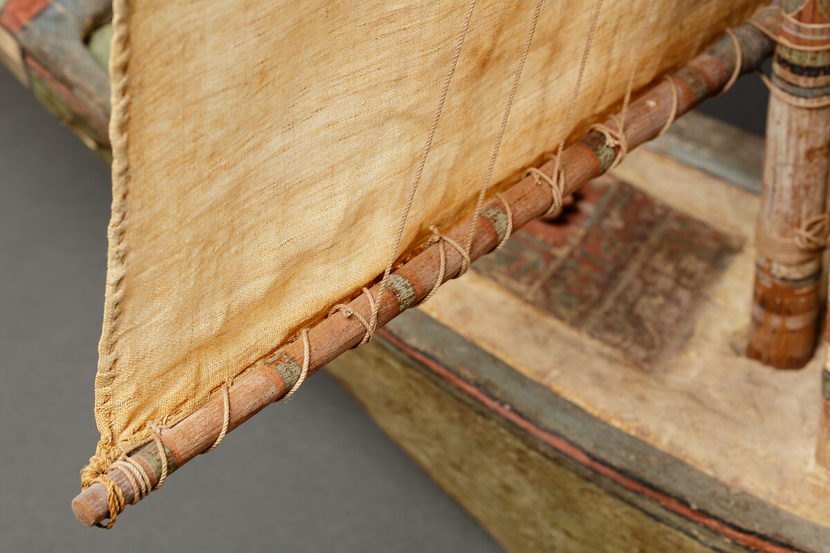 Model boat, Plastered and painted wood, linen