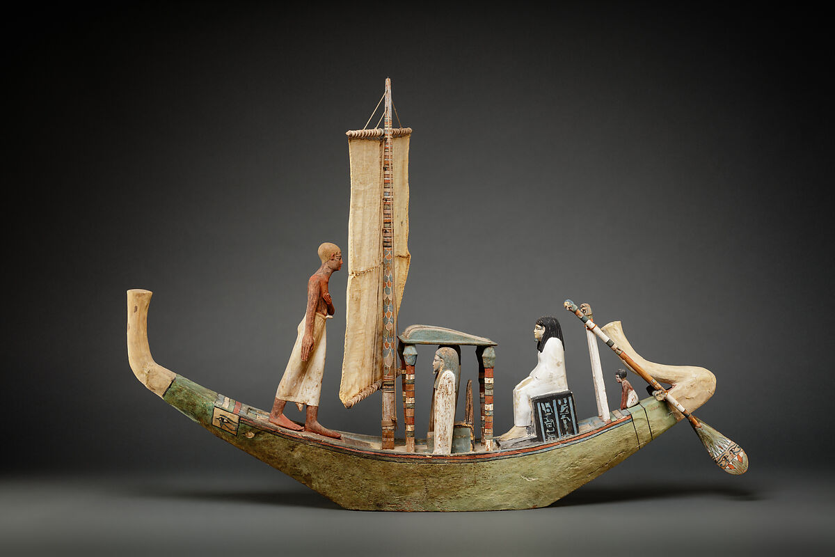 Model boat, Plastered and painted wood, linen 