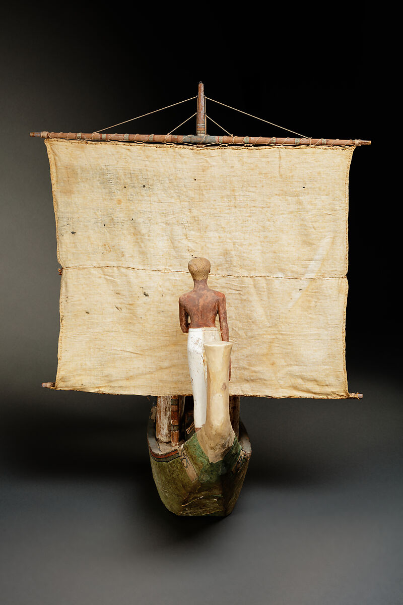 Model boat, Plastered and painted wood, linen