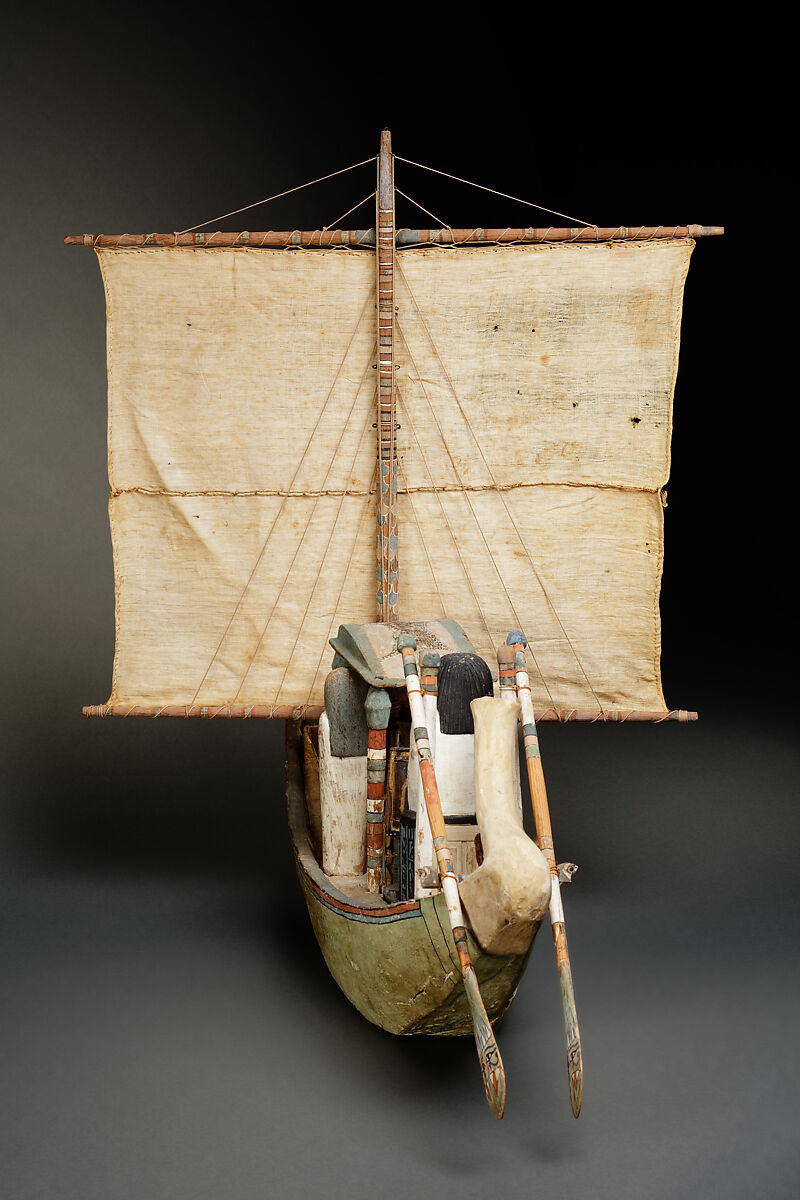 Model boat, Plastered and painted wood, linen