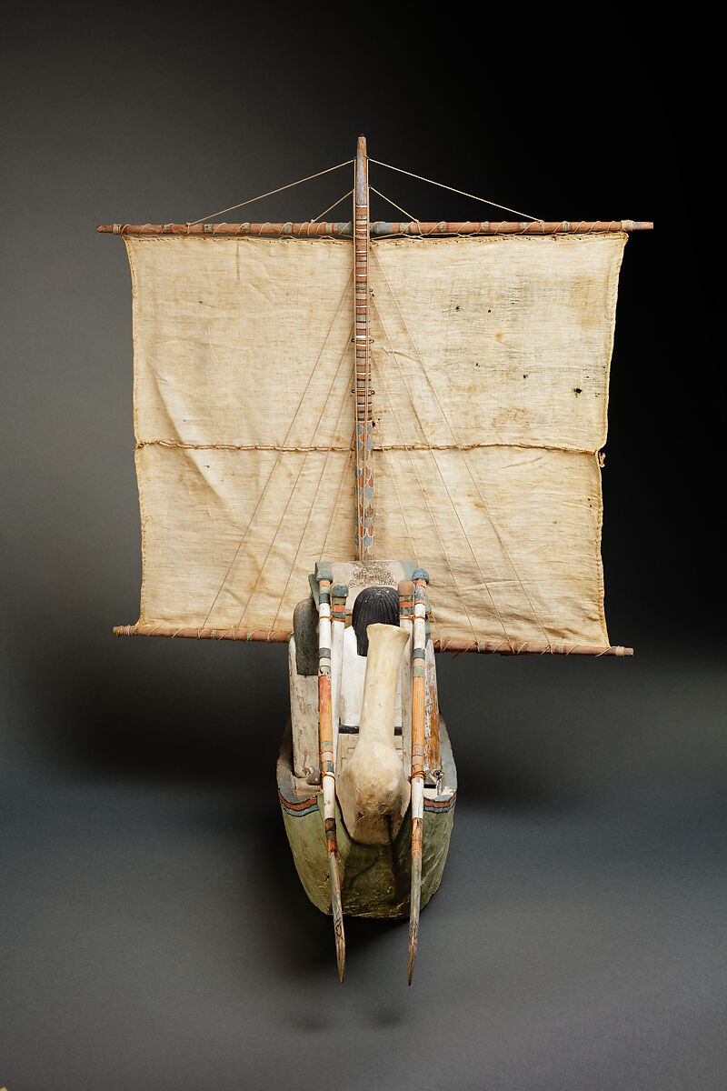 Model boat, Plastered and painted wood, linen