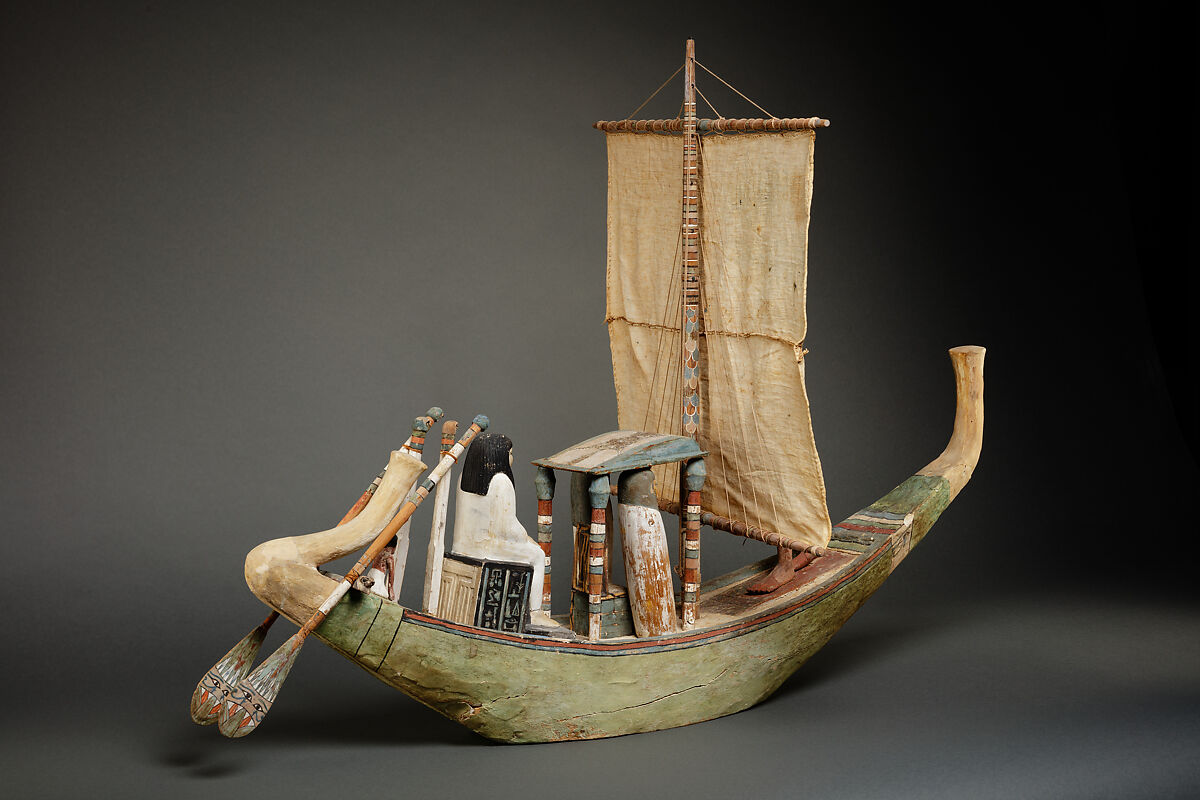 Model boat, Plastered and painted wood, linen
