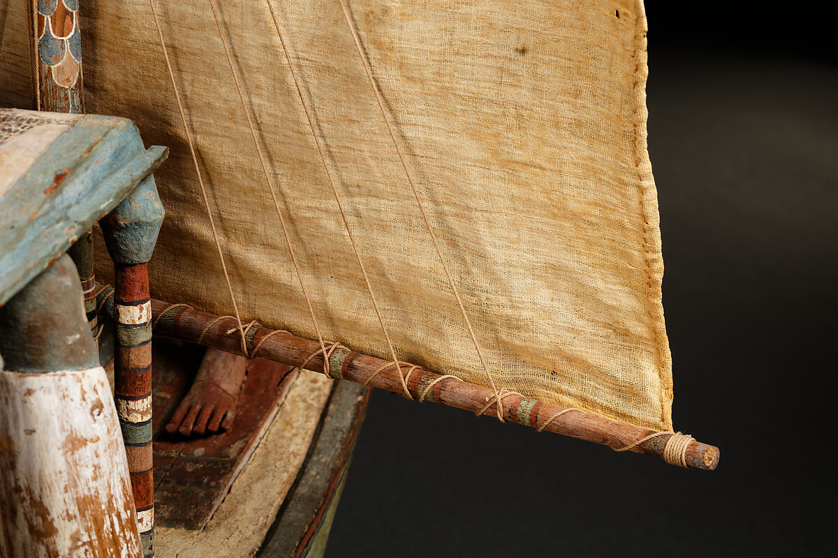 Model boat, Plastered and painted wood, linen