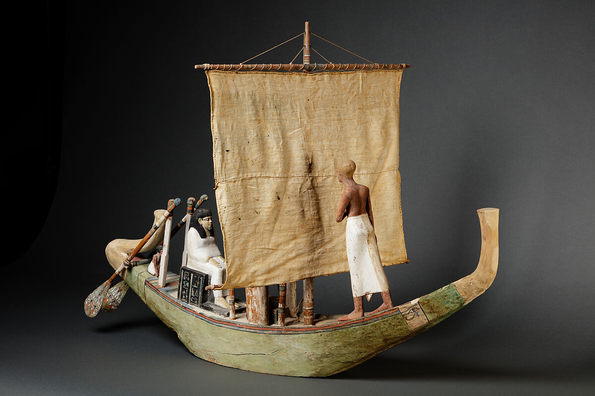 Model boat, Plastered and painted wood, linen