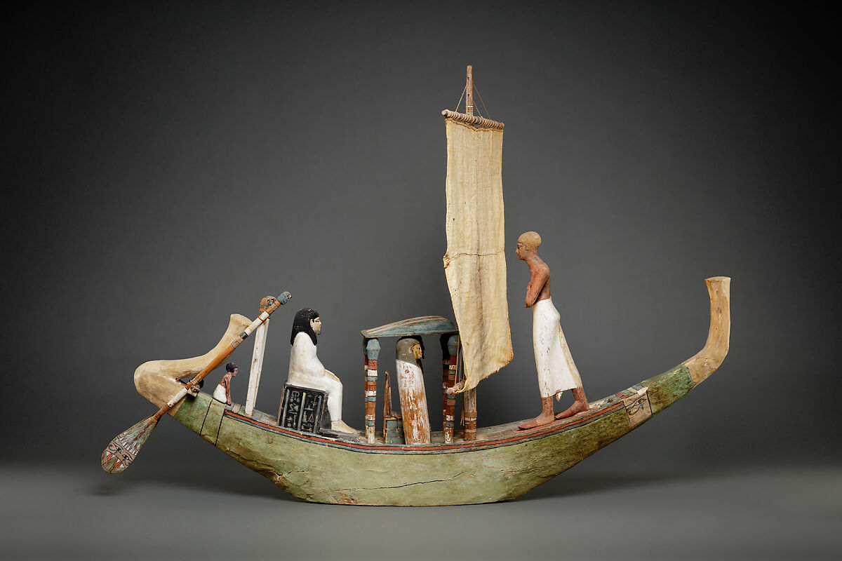 Model boat, Plastered and painted wood, linen