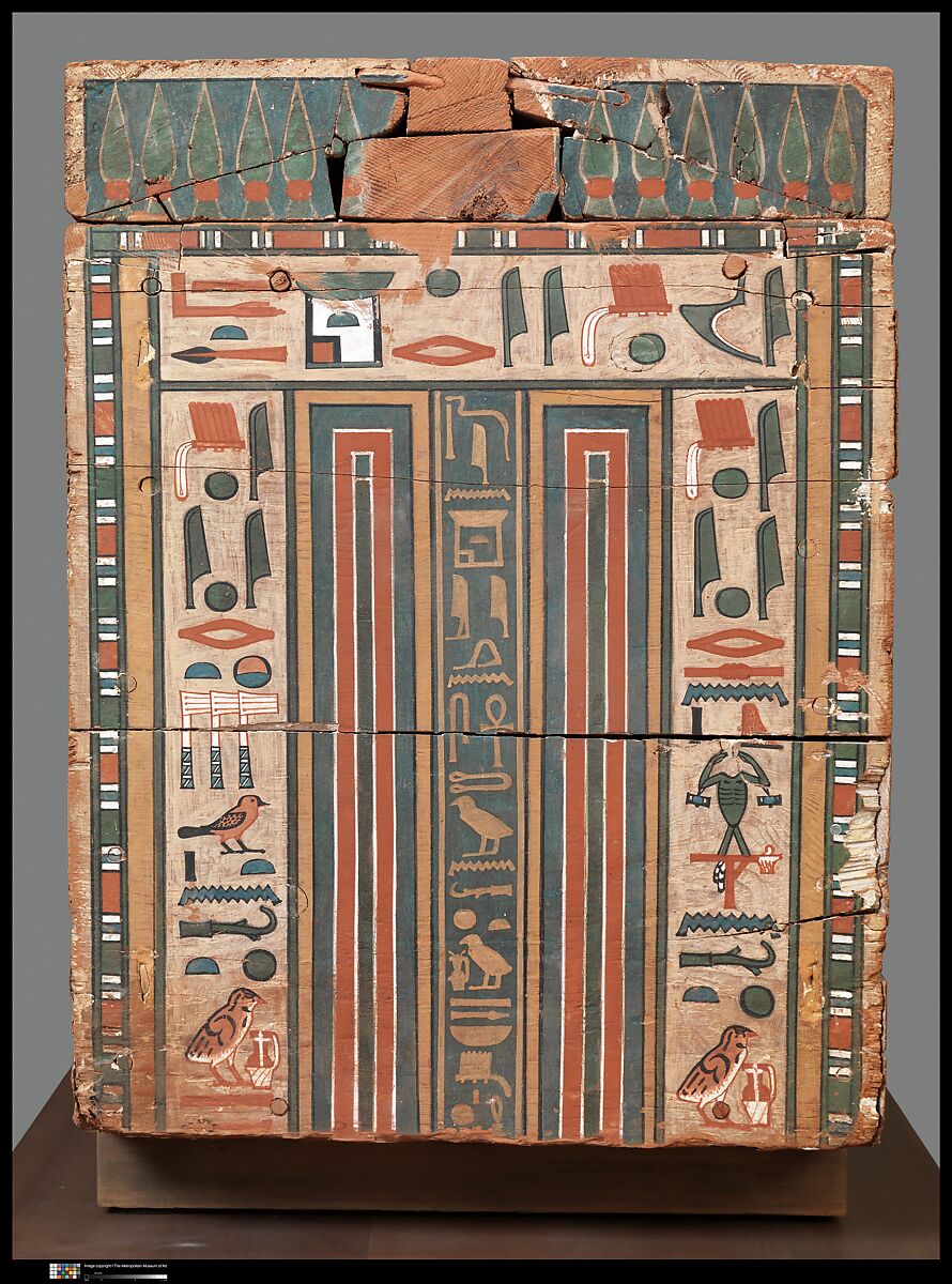 Head end and left side of the coffin.