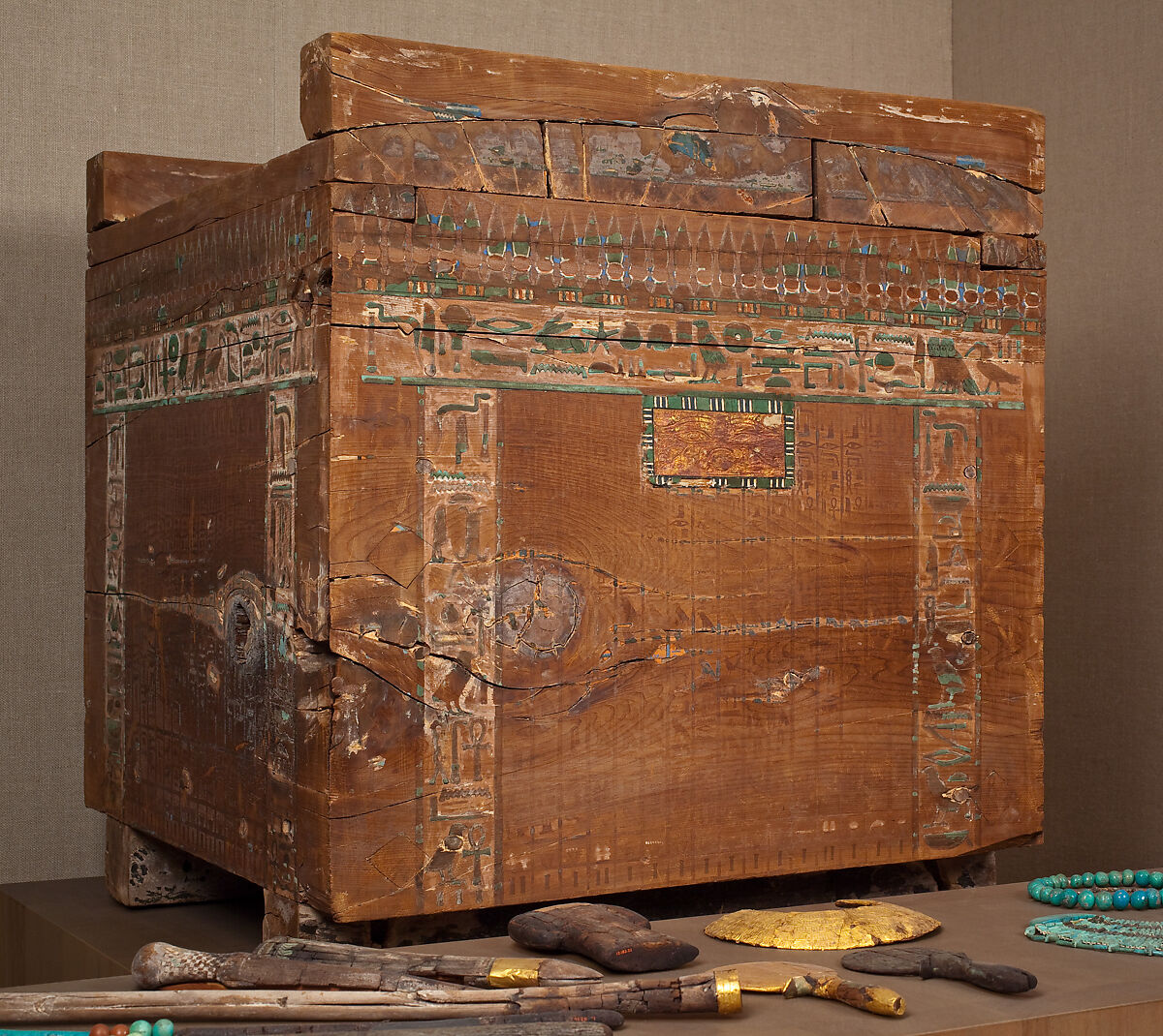 Canopic chest of Hapiankhtifi, Painted and gilded wood (Juniperus sp.)