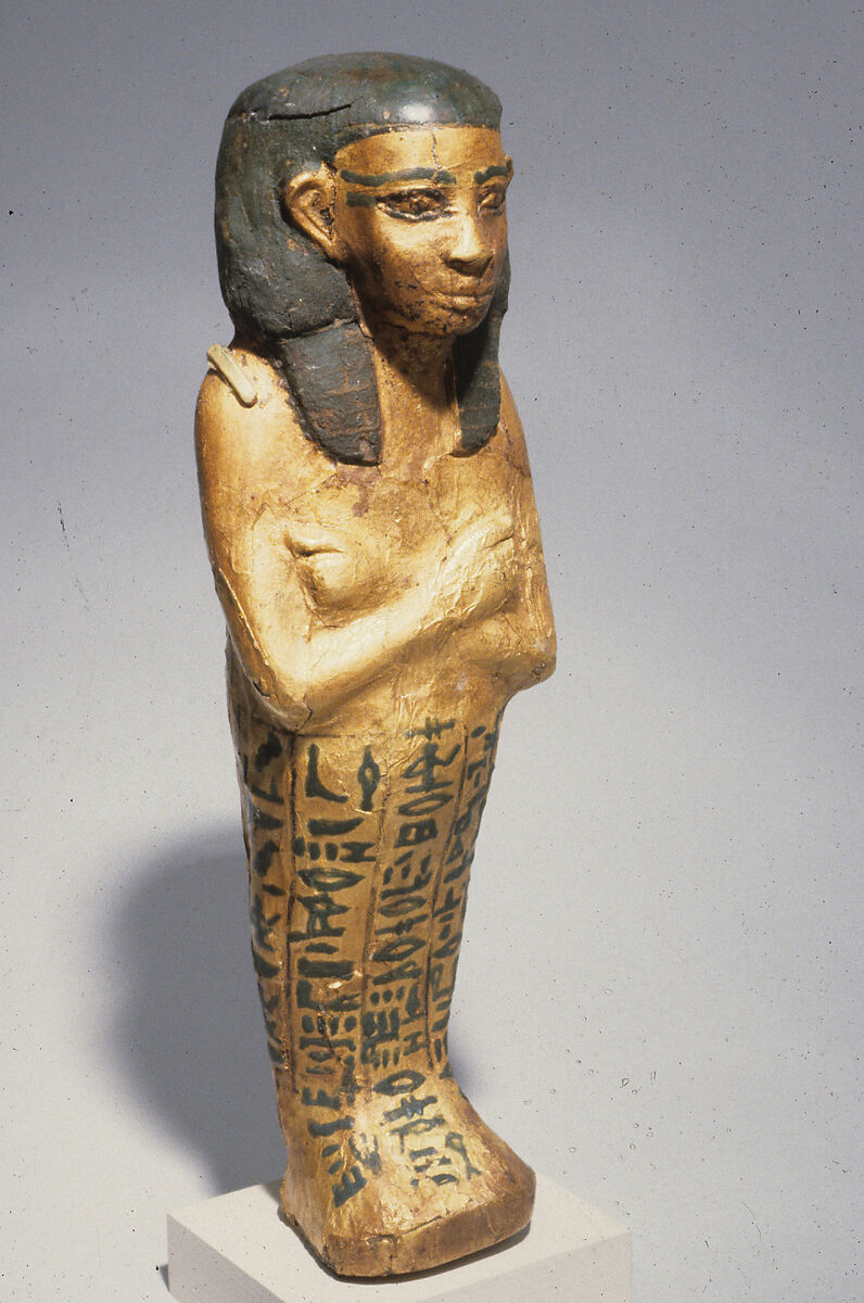 Shabti of Wahneferhotep, Wood, paint, gold leaf