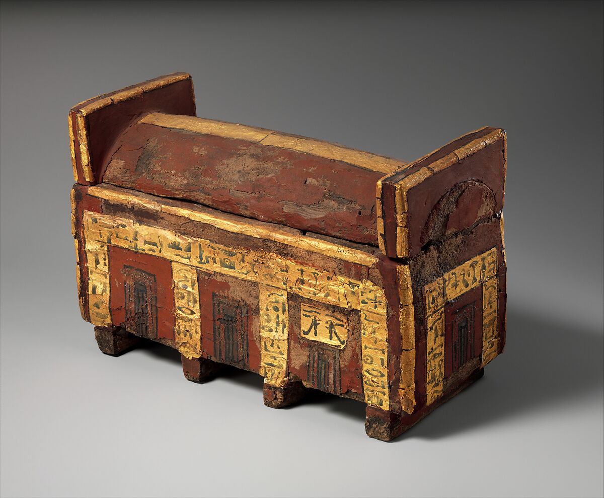 Shabti coffin of Wahneferhotep, Wood, paint, gold leaf.