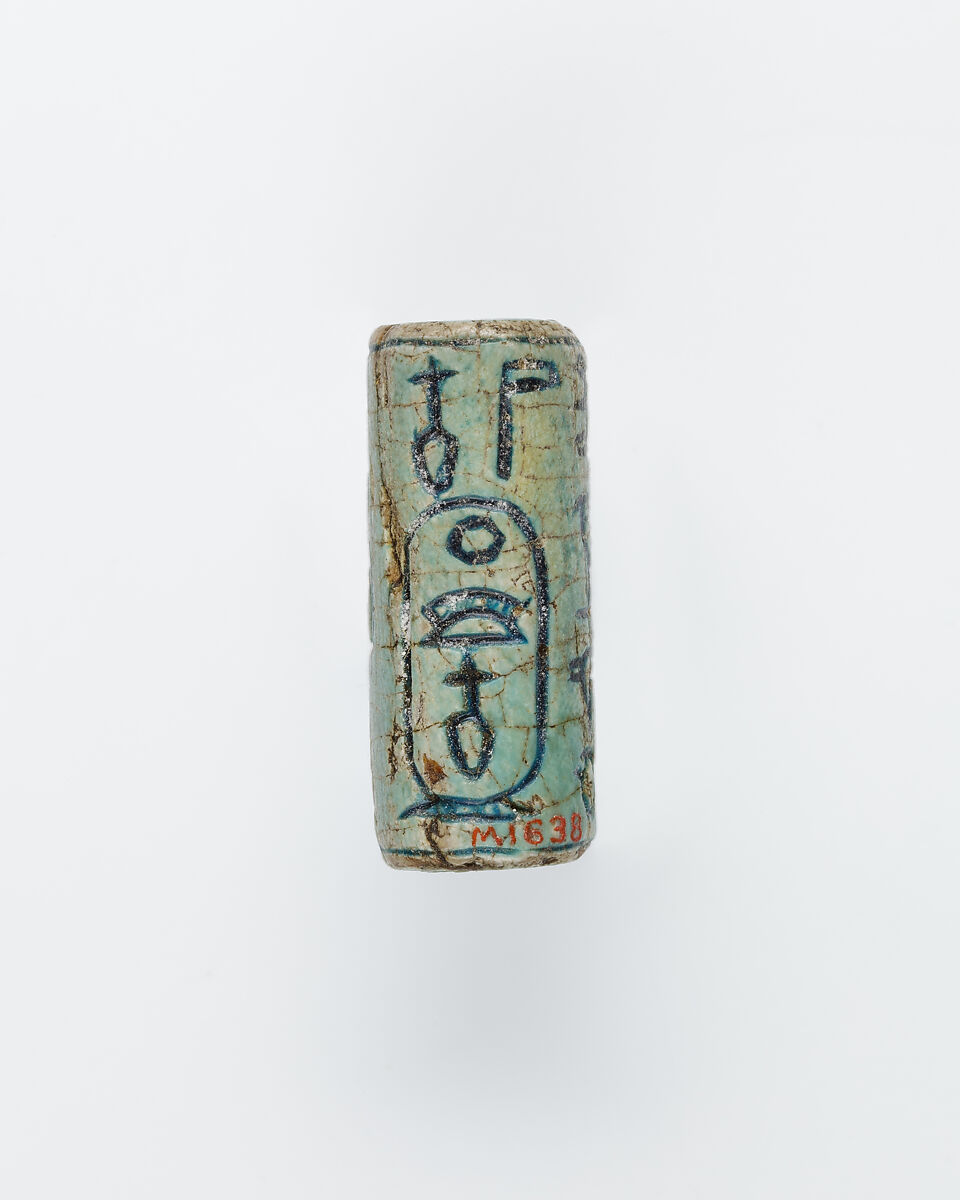 Cylinder seal inscribed for Khaneferre Sobekhotep III, Glazed steatite 