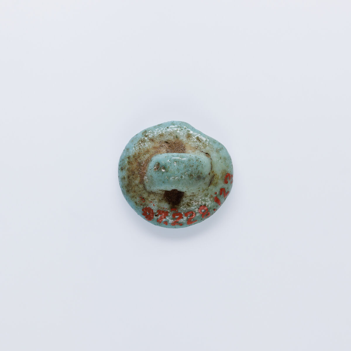 Design Amulet with Loop on the Back, Device of Two Children shown in Opposite Vertical Orientations, Faience