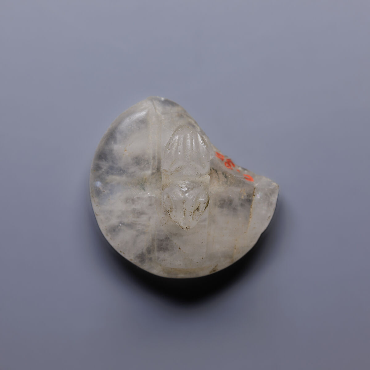 Design Amulet, a Double-Falconhead Shank Pierced Transversally on the Back, Device showing Two Hares Head-to-tail, Rock crystal