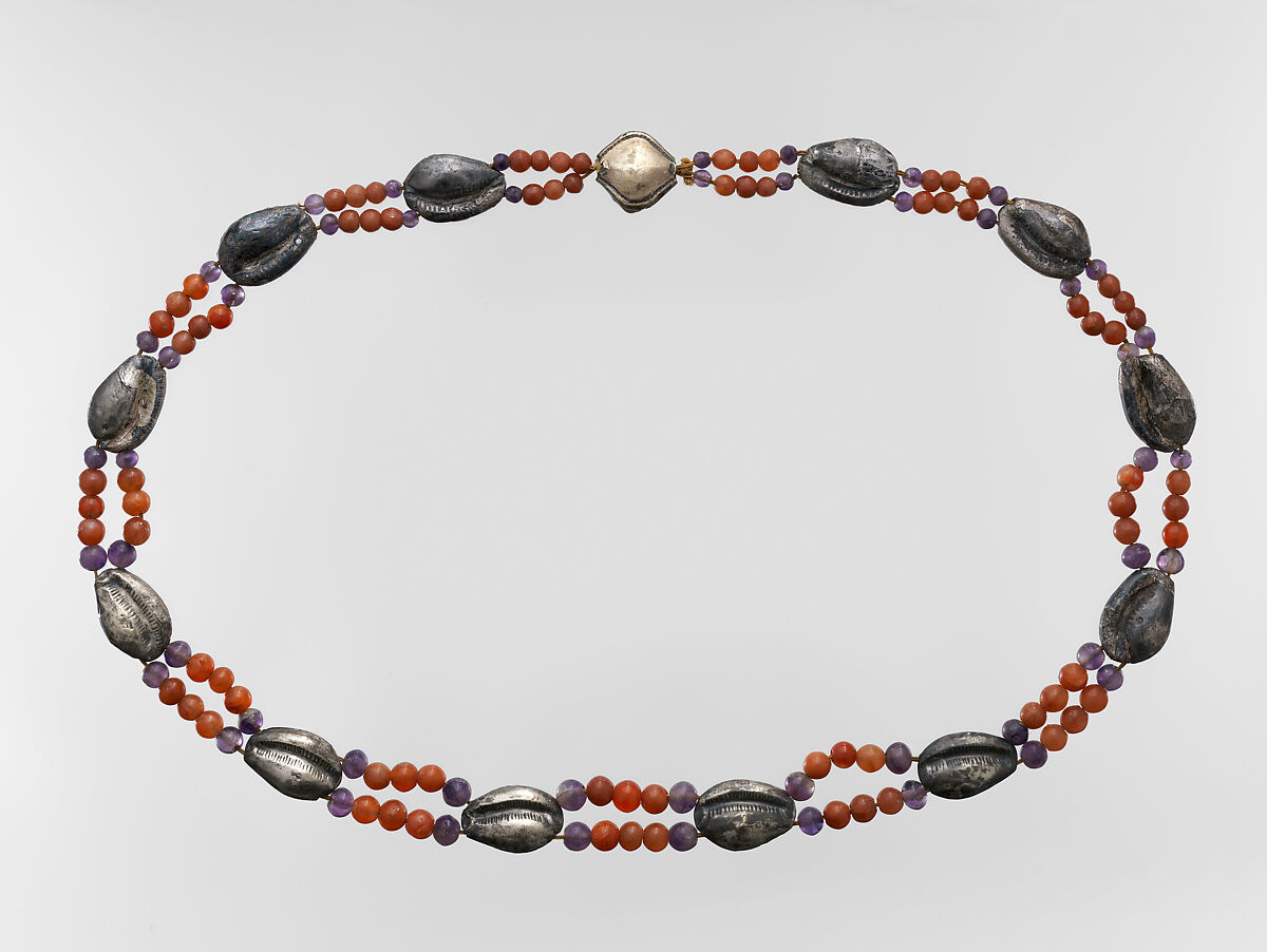 Girdle with Cowrie Shells, Electrum over plaster, carnelian, amethyst 