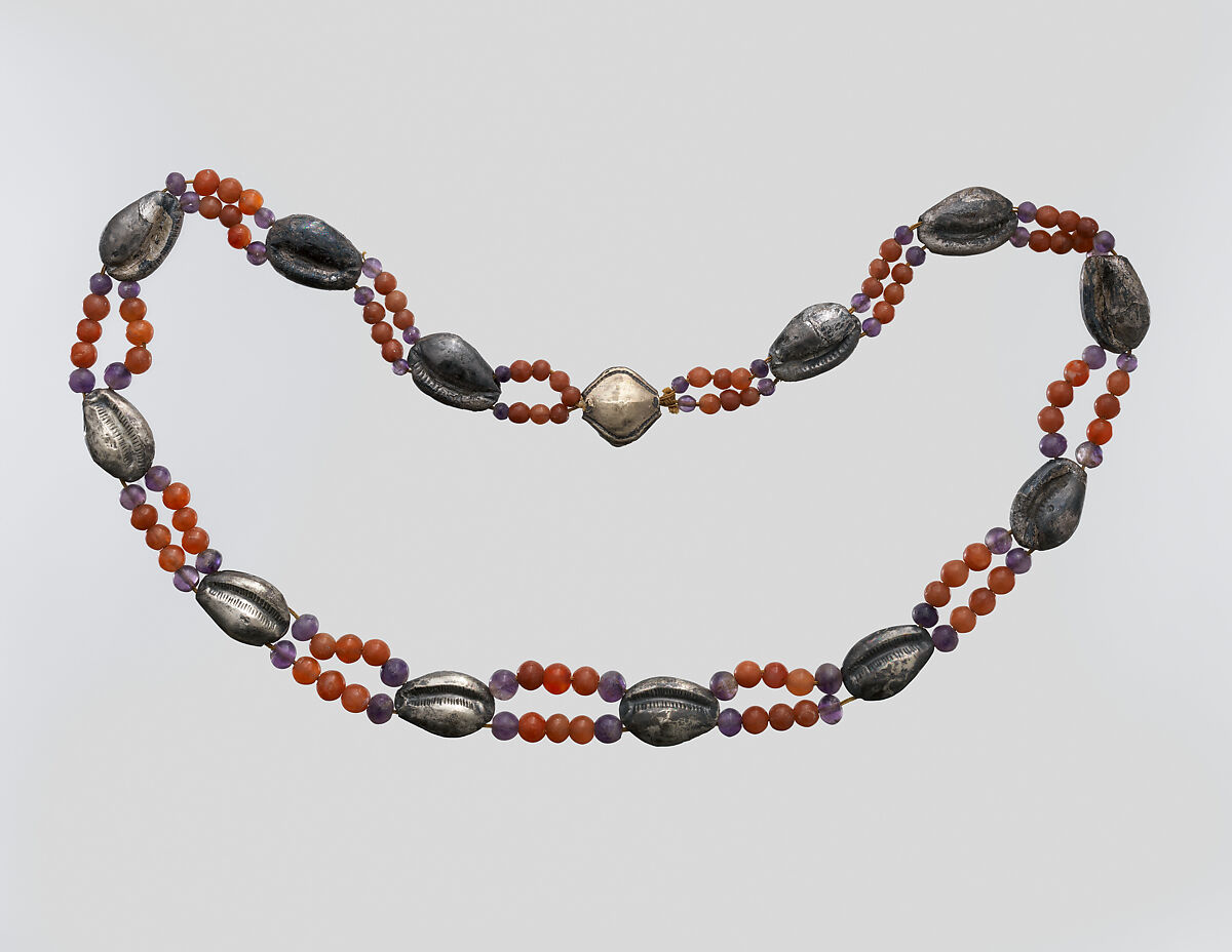 Girdle with Cowrie Shells, Electrum over plaster, carnelian, amethyst