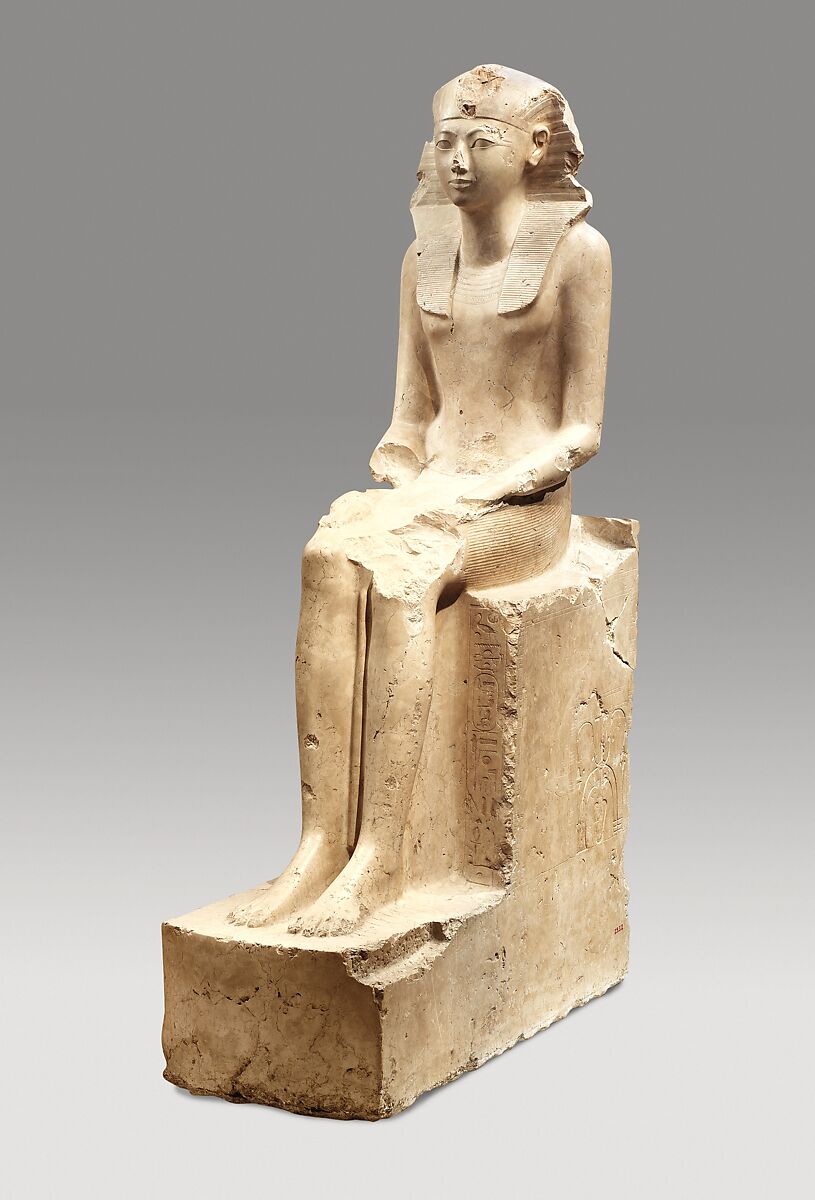 Seated Statue of Hatshepsut, Indurated limestone, paint 