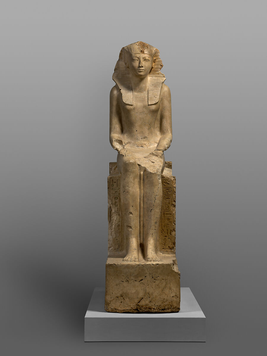 Seated Statue of Hatshepsut, Indurated limestone, paint 