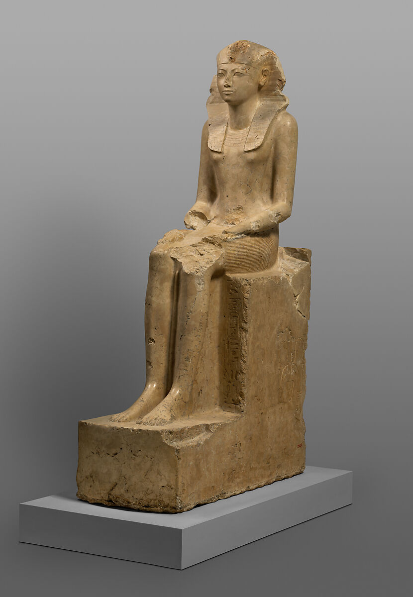 Seated Statue of Hatshepsut, Indurated limestone, paint
