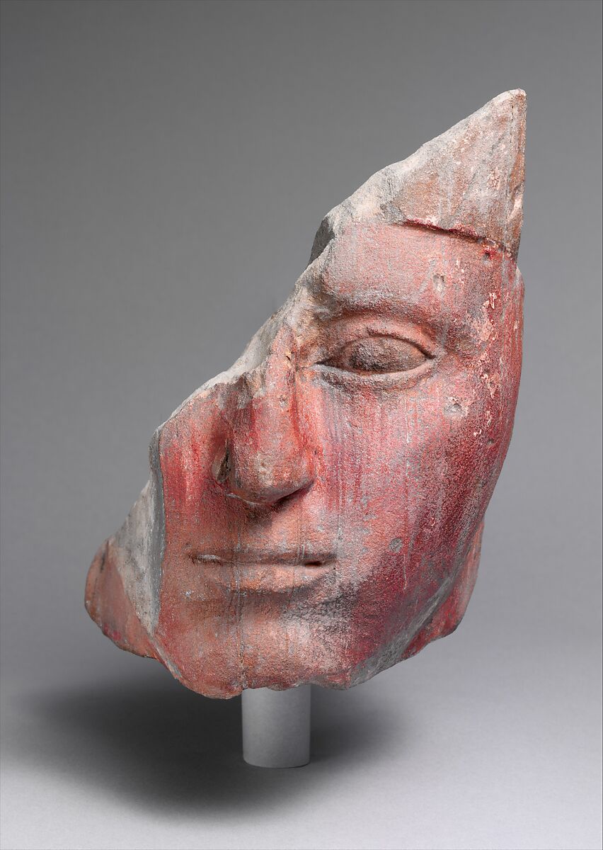 Head from a Statue of King Amenhotep I, Sandstone, paint 