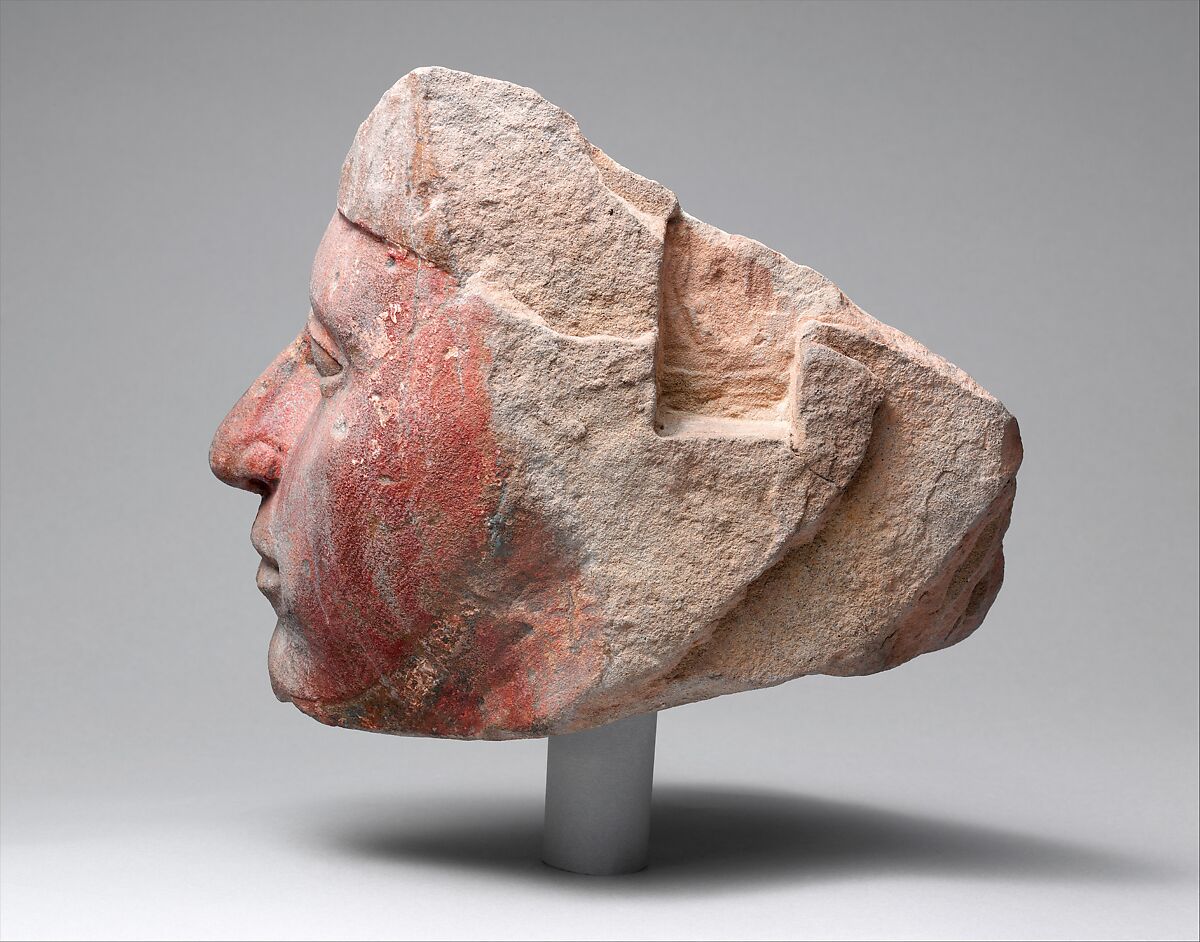 Head from a Statue of King Amenhotep I, Sandstone, paint
