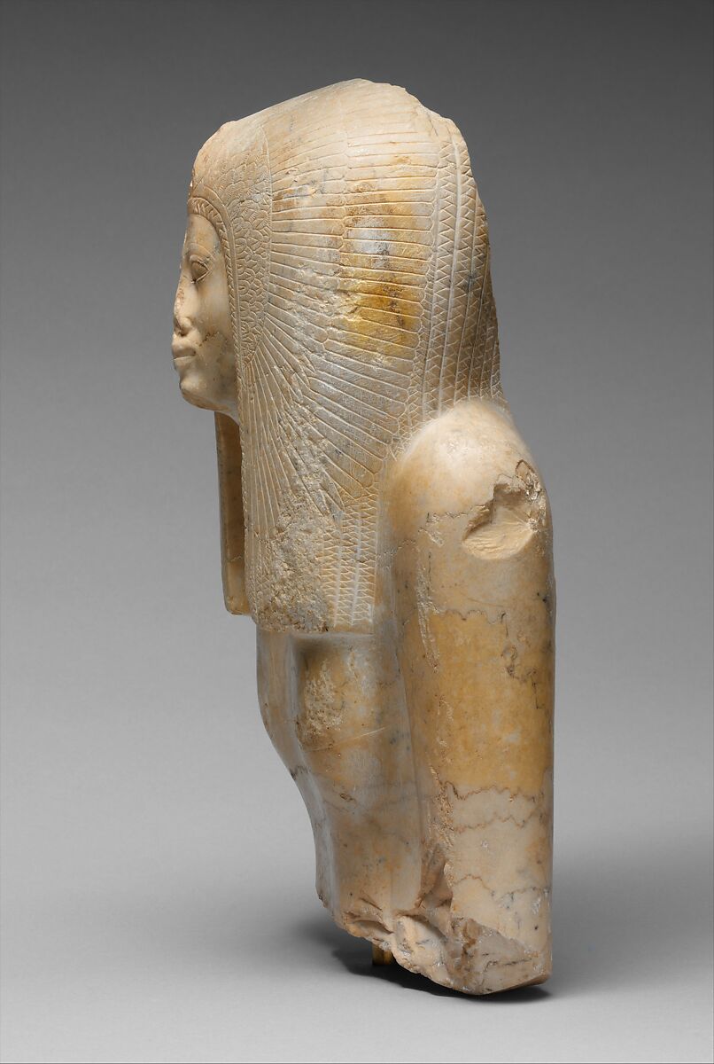 Upper Part of the Seated Statue of a Queen, Indurated limestone, paint