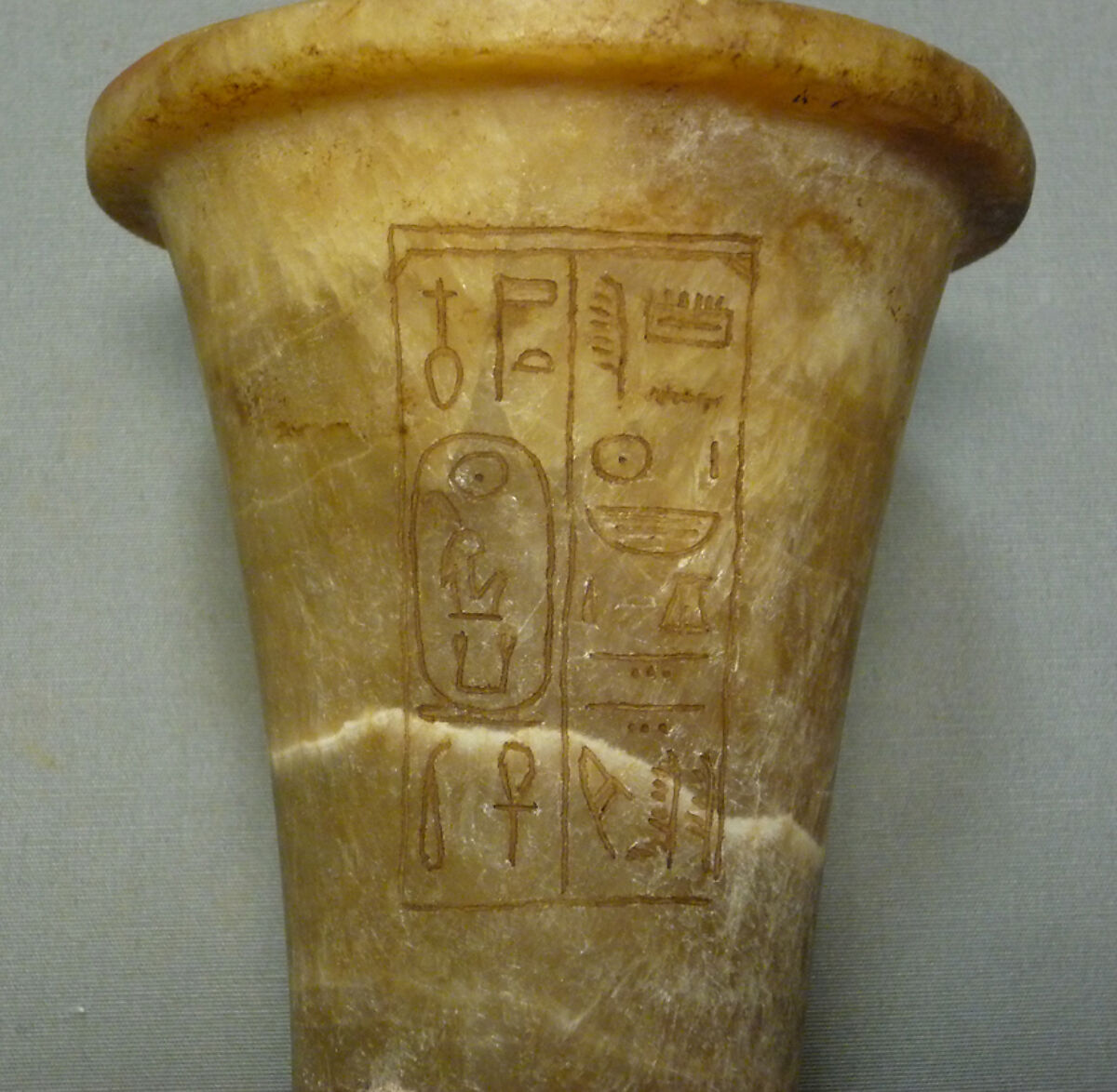 Ointment Jar from a Foundation Deposit of Hatshepsut, Travertine (Egyptian alabaster), paint