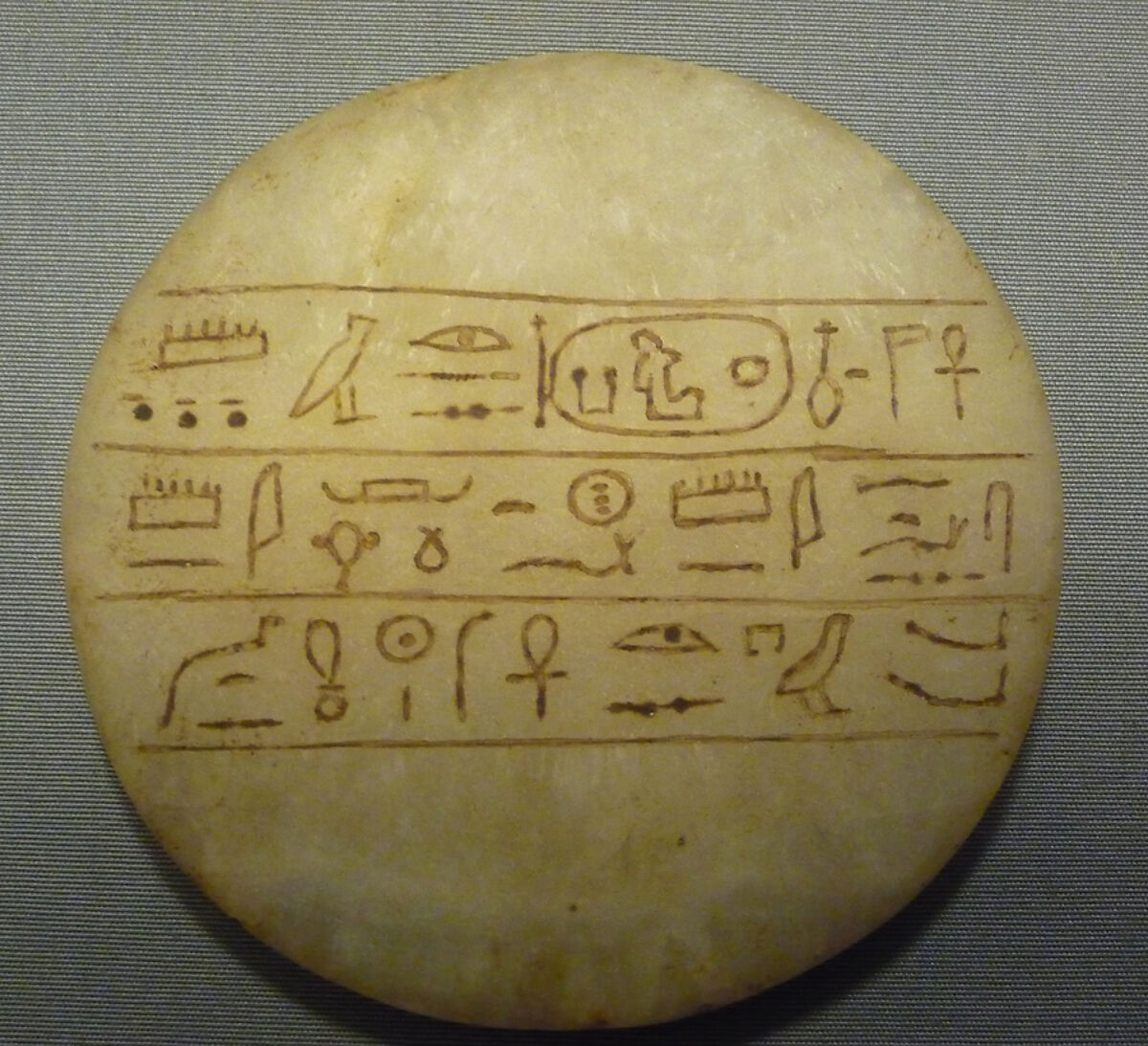 Ointment Jar from a Foundation Deposit of Hatshepsut, Travertine (Egyptian alabaster), paint