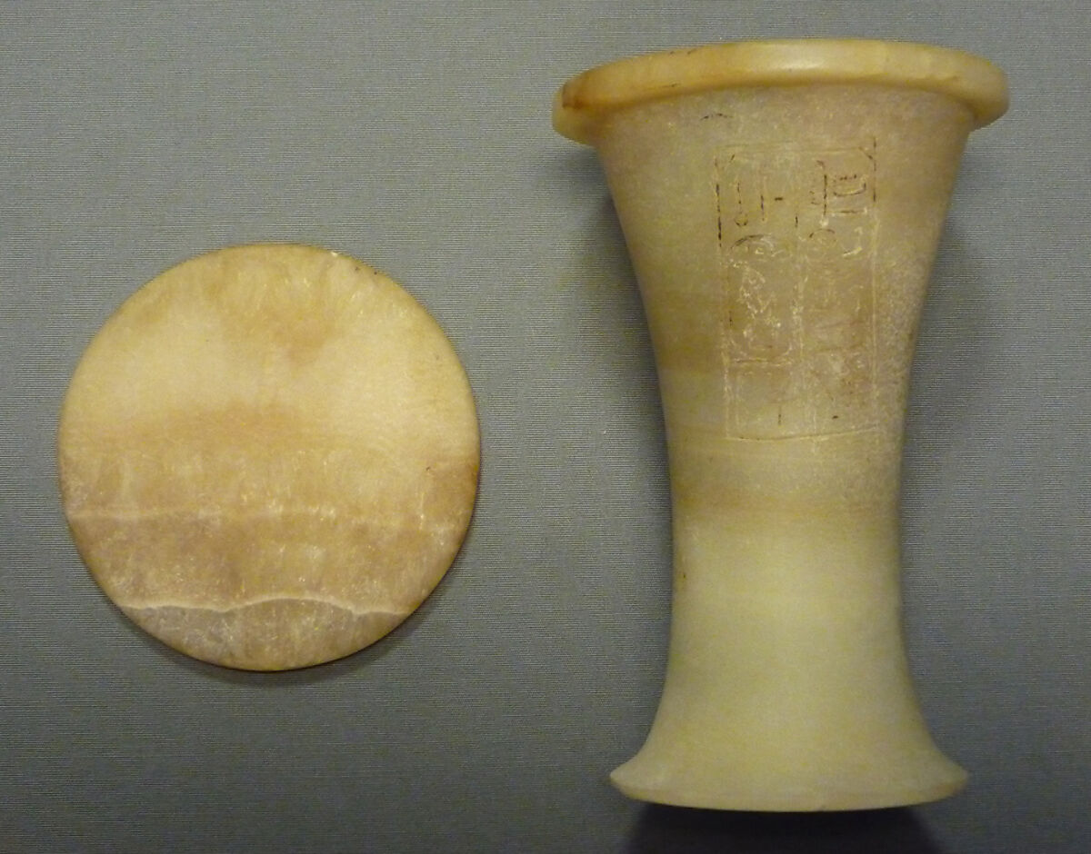 Ointment Jar from a Foundation Deposit of Hatshepsut, Travertine (Egyptian alabaster), paint 