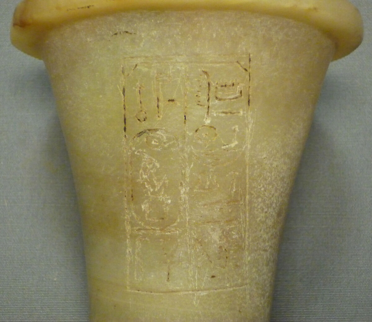 Ointment Jar from a Foundation Deposit of Hatshepsut, Travertine (Egyptian alabaster), paint
