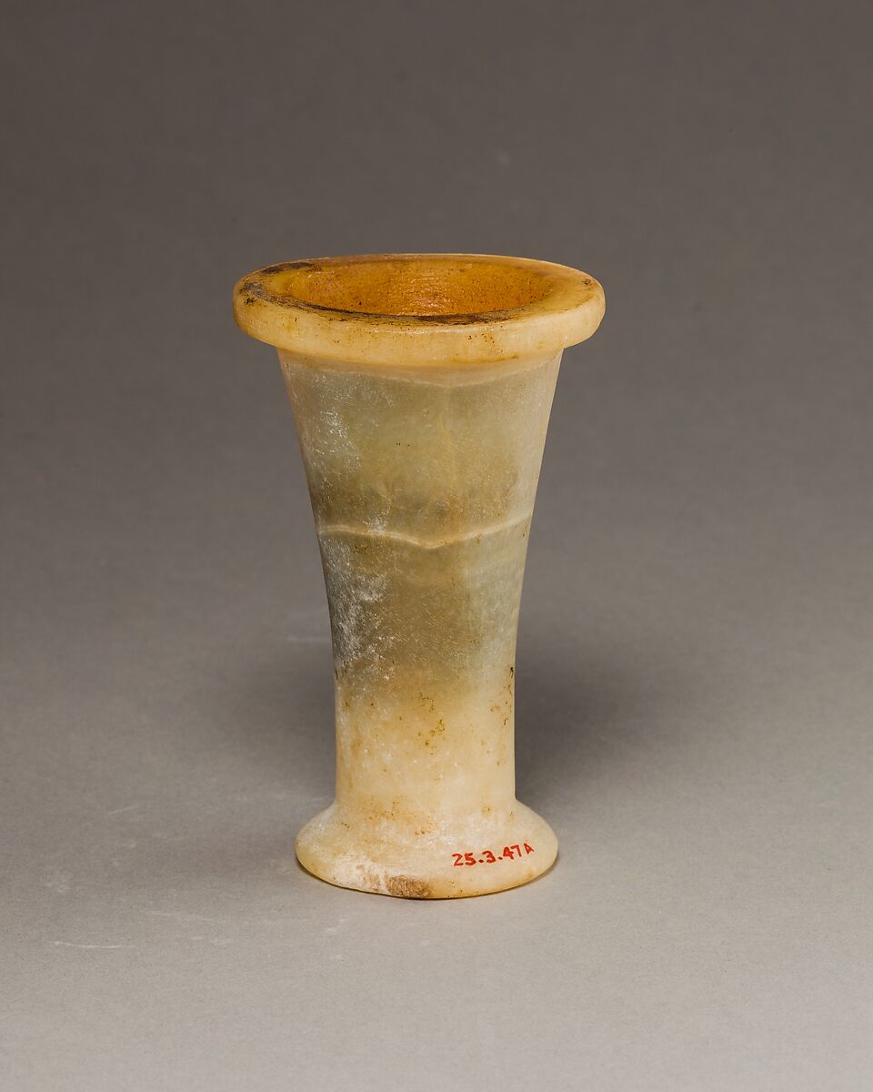 Ointment Jar with Lid, Travertine (Egyptian alabaster), paint
