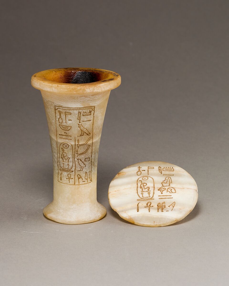 Ointment Jar with Lid, Travertine (Egyptian alabaster), paint