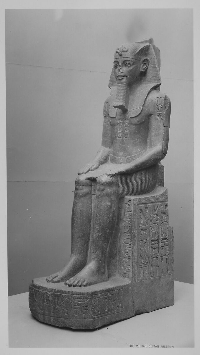 Colossal Seated Statue of Amenhotep III, reworked, reinscribed by Merneptah, Porphyritic diorite