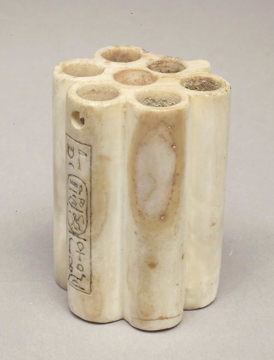 Kohl Jar Inscribed for Hatshepsut as God's Wife, Travertine (Egyptian alabaster)