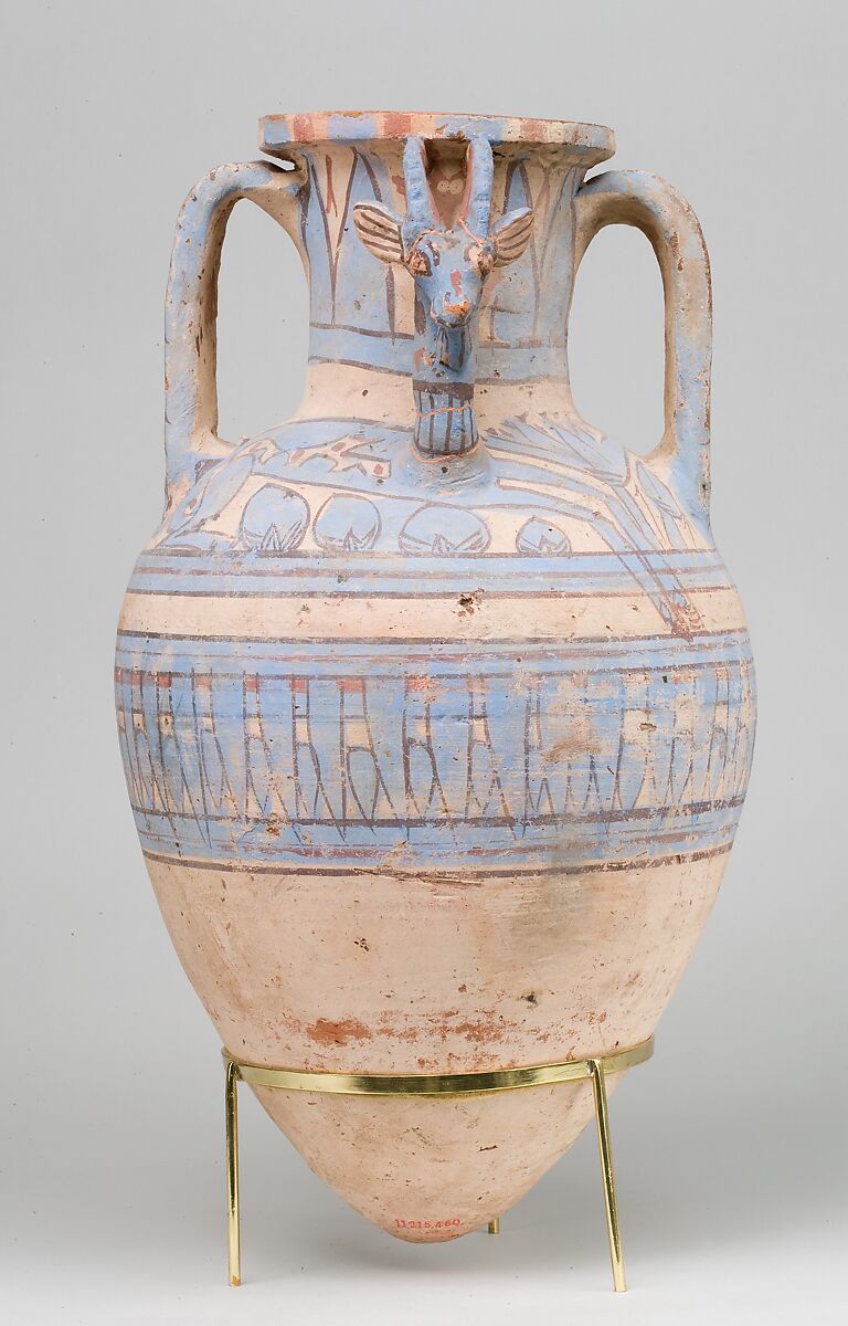 Blue-Painted Ibex Amphora from Malqata, pottery, white cream slip, paint 