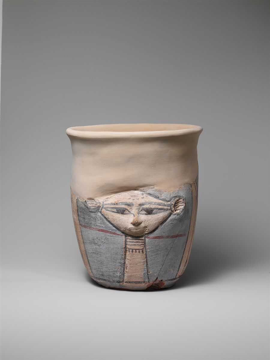 Neck of a Wide-Mouthed Hathor Jar, pottery, slip, paint