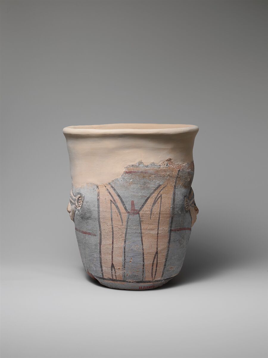 Neck of a Wide-Mouthed Hathor Jar, pottery, slip, paint