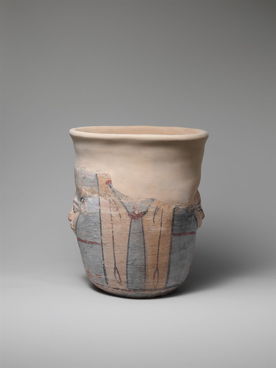 Neck of a Wide-Mouthed Hathor Jar, pottery, slip, paint