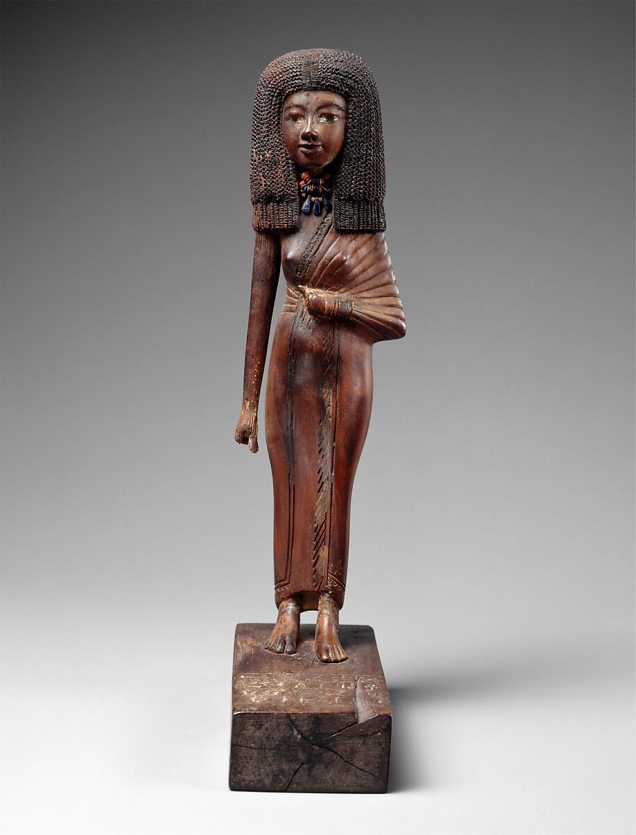 Statuette of the Lady Tiye, Wood, Egyptian blue, paint