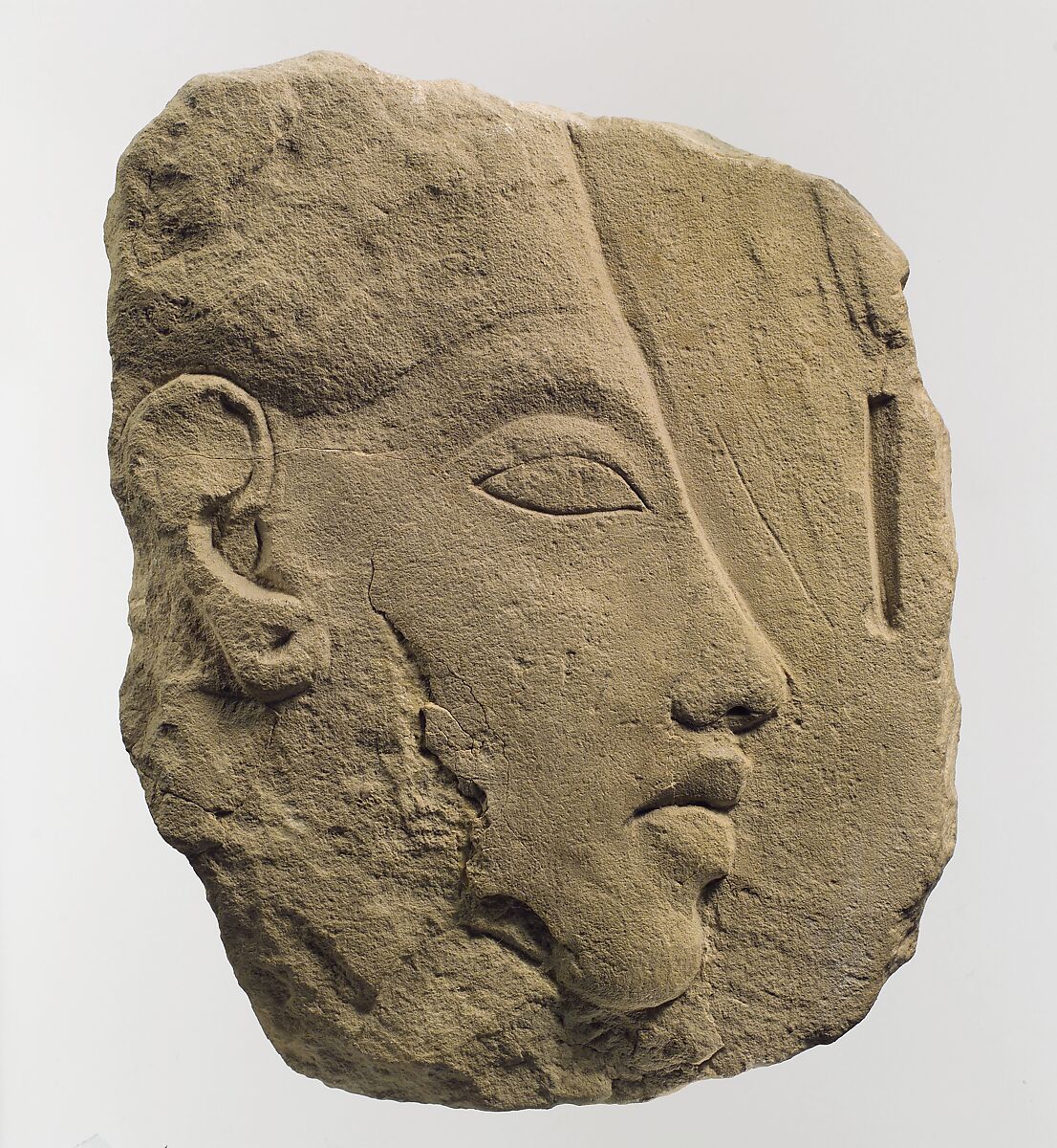 Trial piece of Akhenaten, on the reverse a horse's head, Limestone 