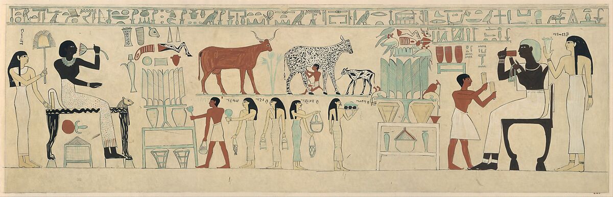Facsimile of the painting on the inner back side of the sarcophagus of Aashyt, Charles K. Wilkinson, Tempera on paper 