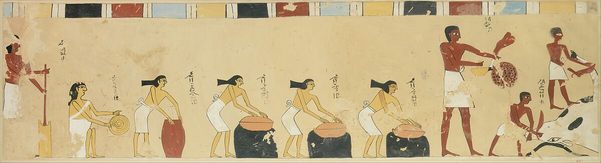 Women Preparing Food, Tomb of Djari, Nina de Garis Davies (1881–1965), Paper, tempera paint, ink 