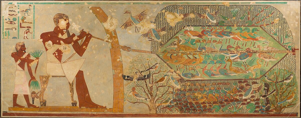 Netting Birds, Tomb of Khnumhotep, Nina de Garis Davies (1881–1965), Tempera on paper 