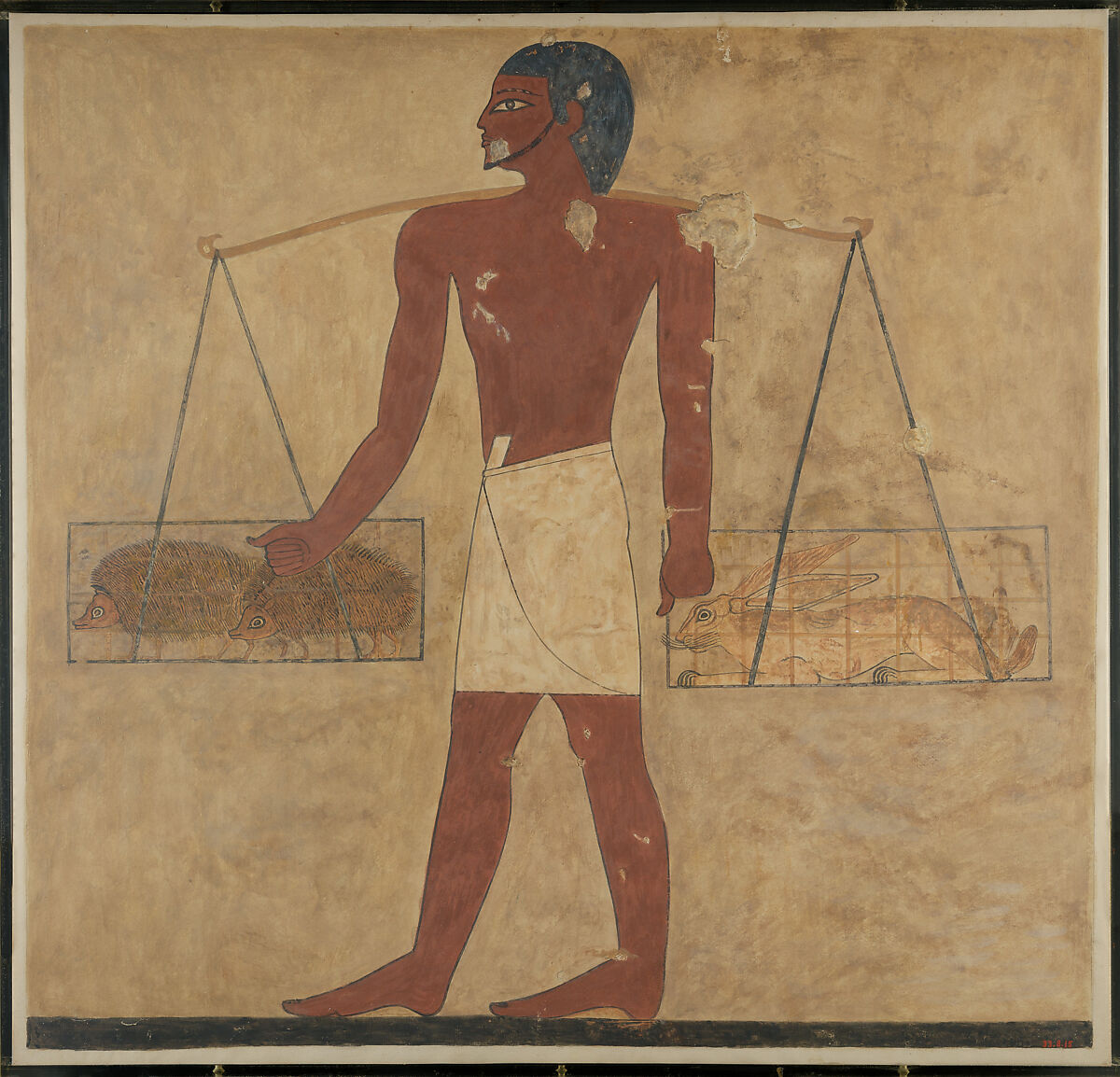 Man Transporting a Hedgehog and a Hare, Tomb of Khnumhotep, Norman de Garis Davies (1865–1941), Tempera on paper 