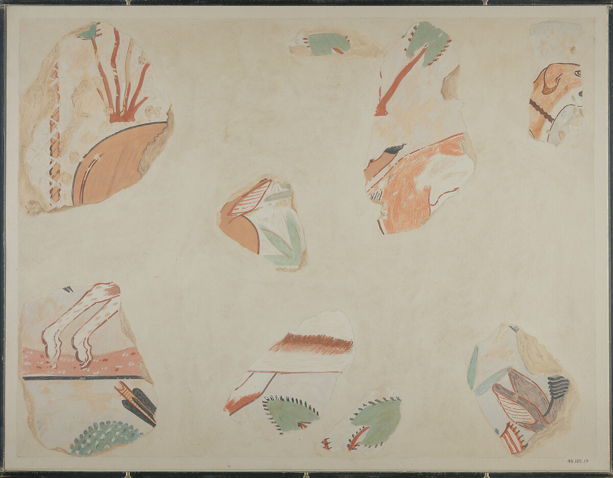 Fragments of a Hunting Scene, Tomb of Intef, Unknown Copyist, Tempera on paper 