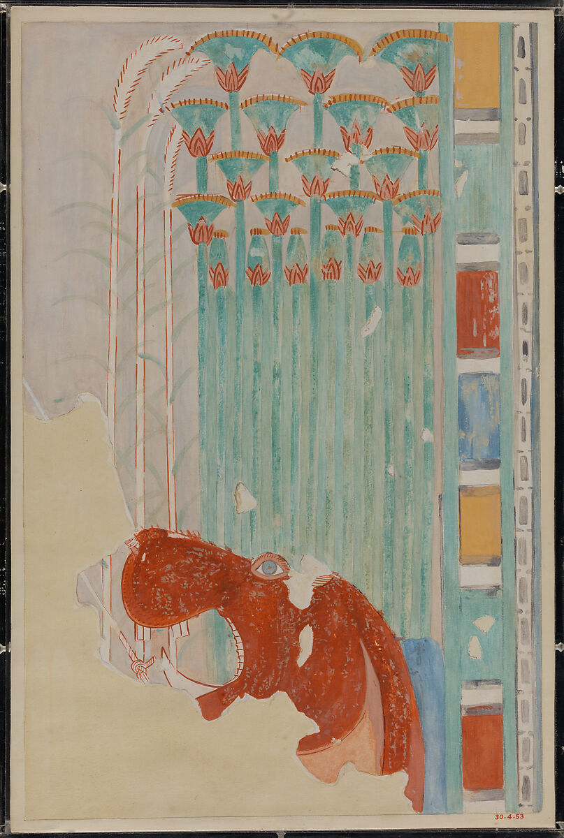 Hippopotamus in a Marsh Scene, Tomb of Amenehhat, Charles K. Wilkinson, Tempera on paper 