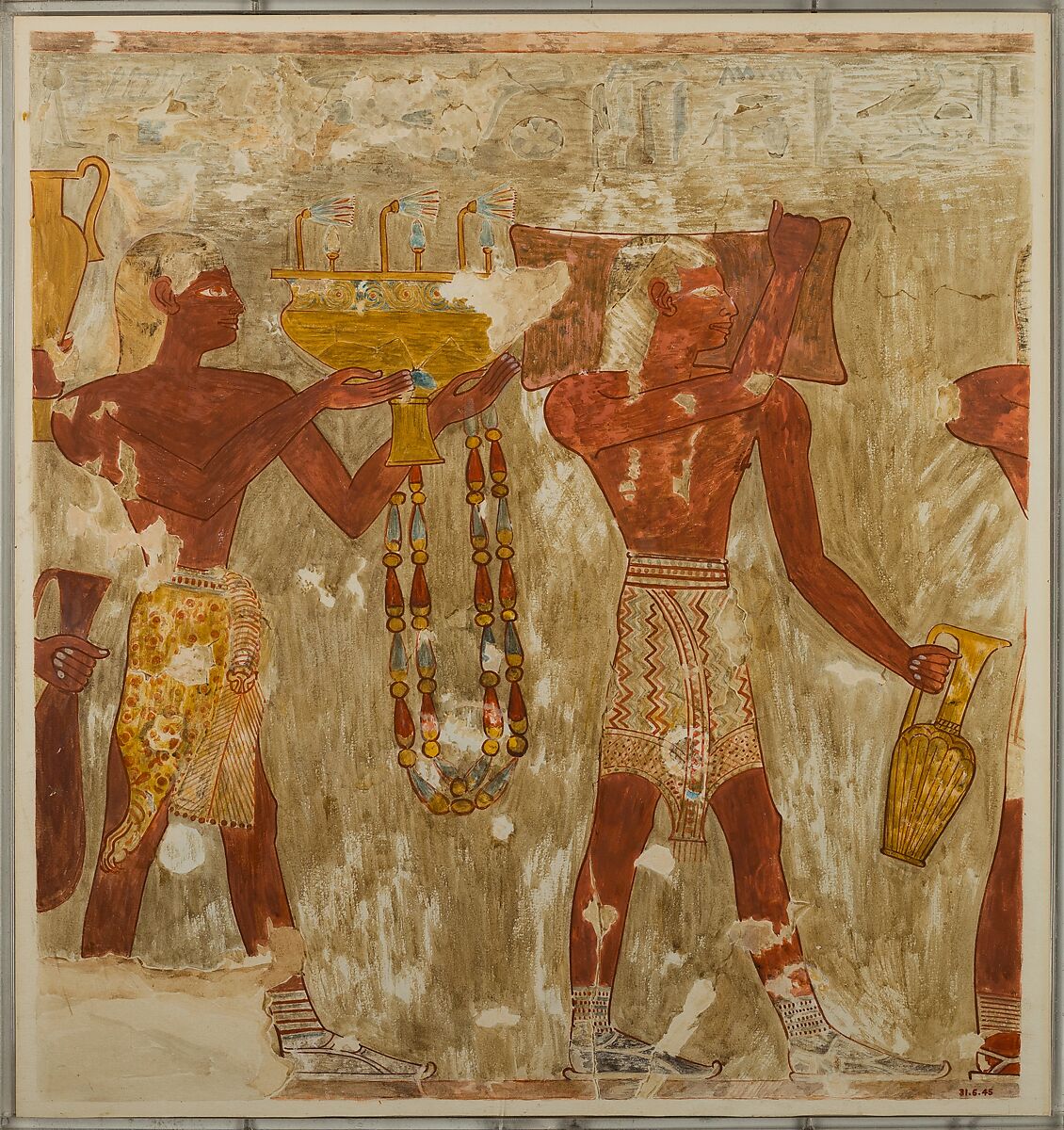 Cretans Bringing Gifts of Metal and Jewelry, Tomb of Rekhmire, Nina de Garis Davies (1881–1965), Paper, tempera paint, ink 