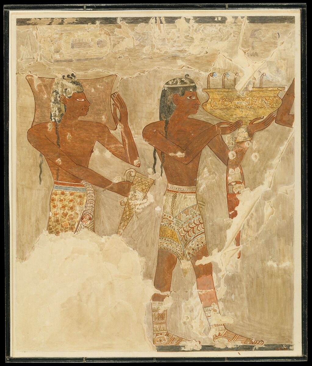 Cretans Bringing Gifts, Tomb of Rekhmire, Nina de Garis Davies (1881–1965), Paper, tempera paint, ink 