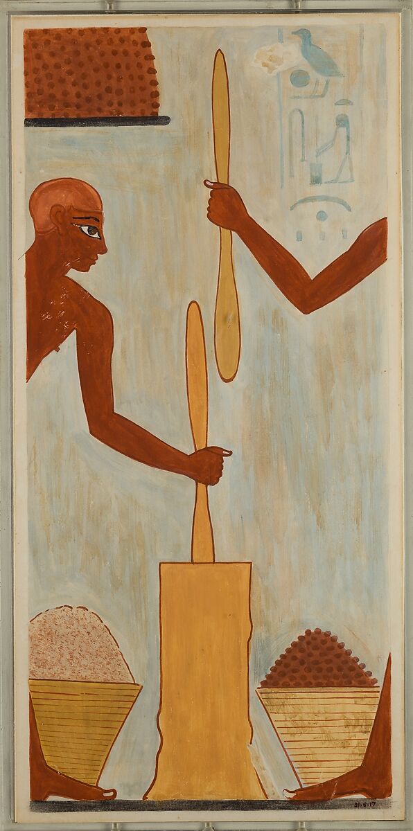 Pounding Meal, Tomb of Rekhmire, Nina de Garis Davies (1881–1965), Paper, tempera paint, ink 